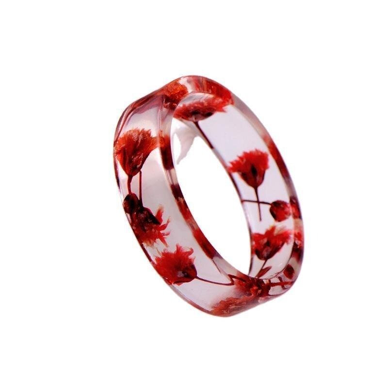 Clear Dried Red Flowers Transparent Resin Epoxy Ring