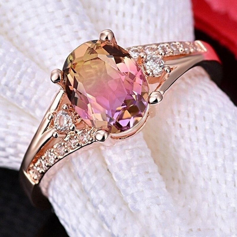 Sparkling Oval Filled Moonstone Rose Gold Ring