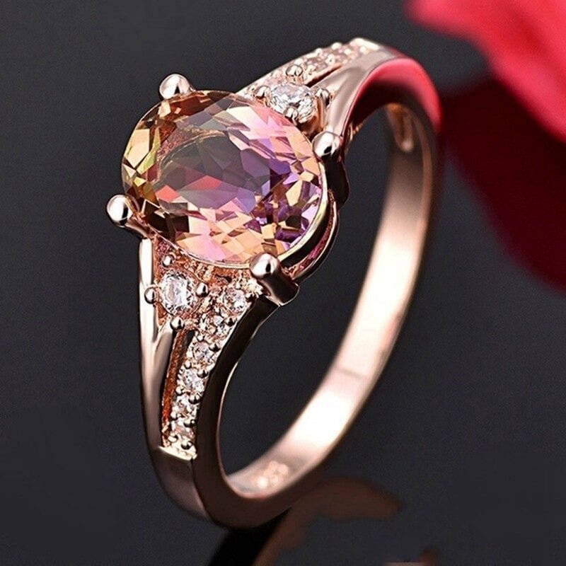 Sparkling Oval Filled Moonstone Rose Gold Ring