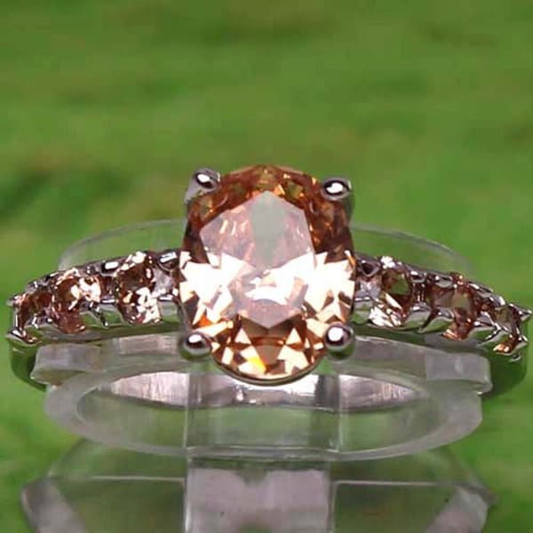 2 Carat Oval Cut Orange Morganite Silver Ring