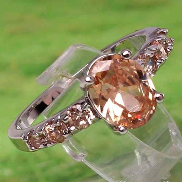 2 Carat Oval Cut Orange Morganite Silver Ring