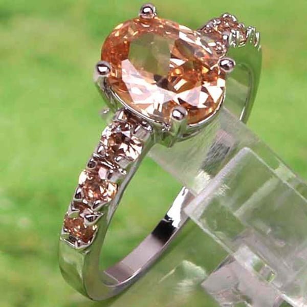 2 Carat Oval Cut Orange Morganite Silver Ring