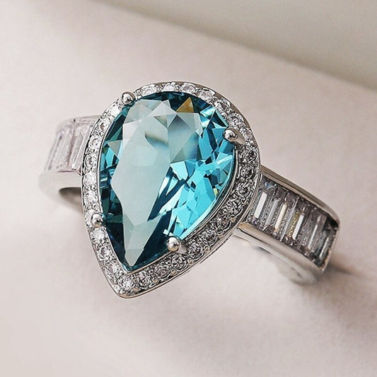 Sterling Silver Pear Shaped Blue Aquamarine Ring