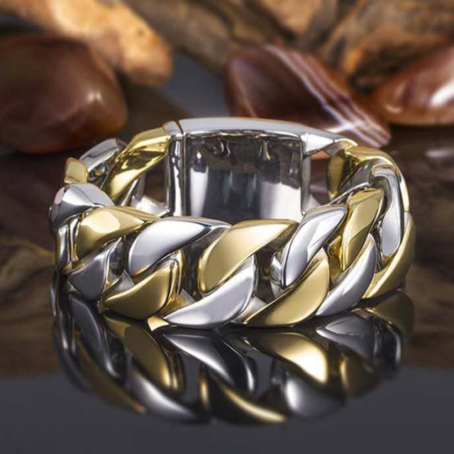 Men's S925 Silver Band 7mm Two-Tone Retro Chain Ring