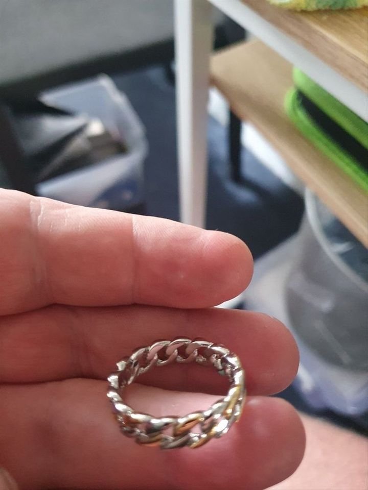Men's S925 Silver Band 7mm Two-Tone Retro Chain Ring