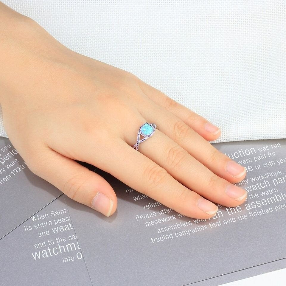 Princess-Cut Blue Opal & Purple Cubic Zirconia Silver Ring