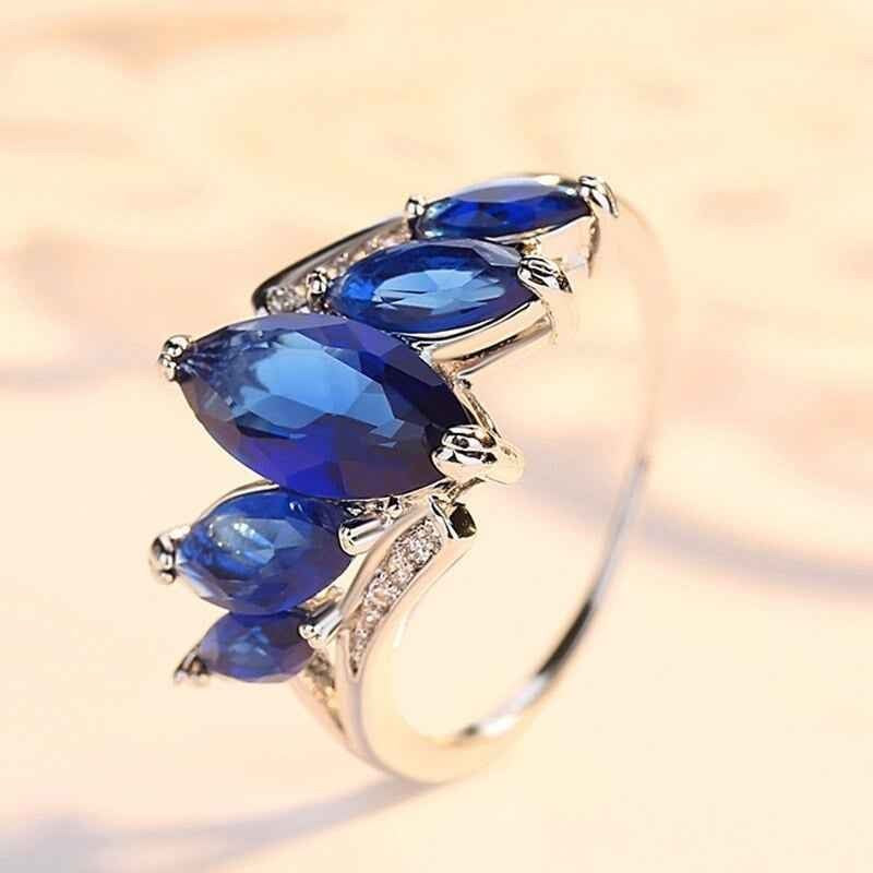 Marquise Cut Blue Crystal Silver Ring