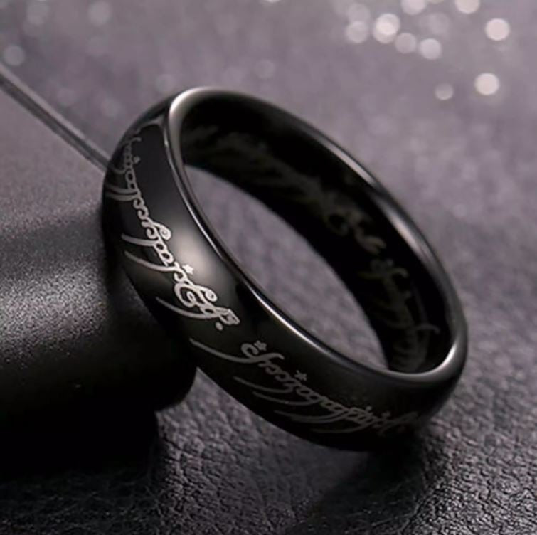 Hobbit Lord of the Rings Black Elvish Rune Engraving Ring