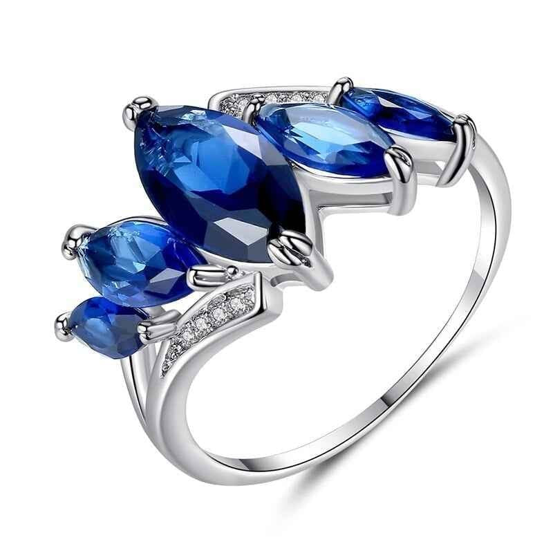 Marquise Cut Blue Crystal Silver Ring