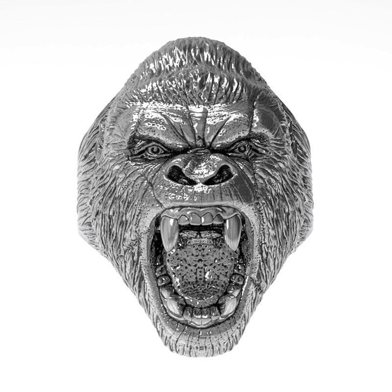Men's Vintage Punk King Kong Gorilla Head Biker Silver Statement Ring