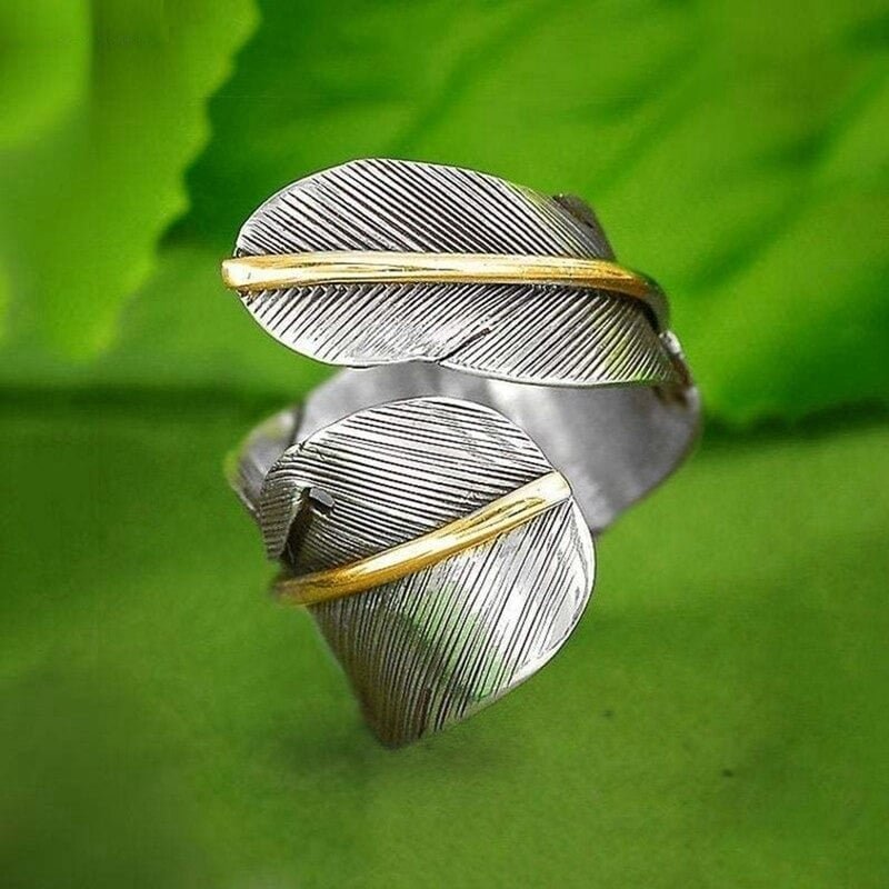 Vintage Carved Feather Open Antique Silver Boho Ring