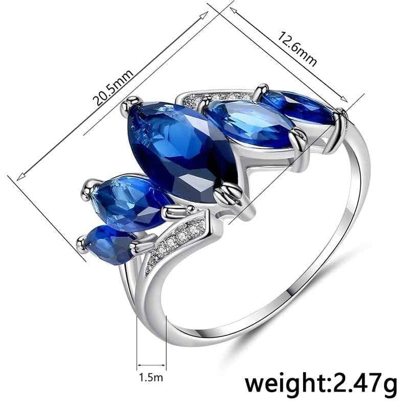 Marquise Cut Blue Crystal Silver Ring