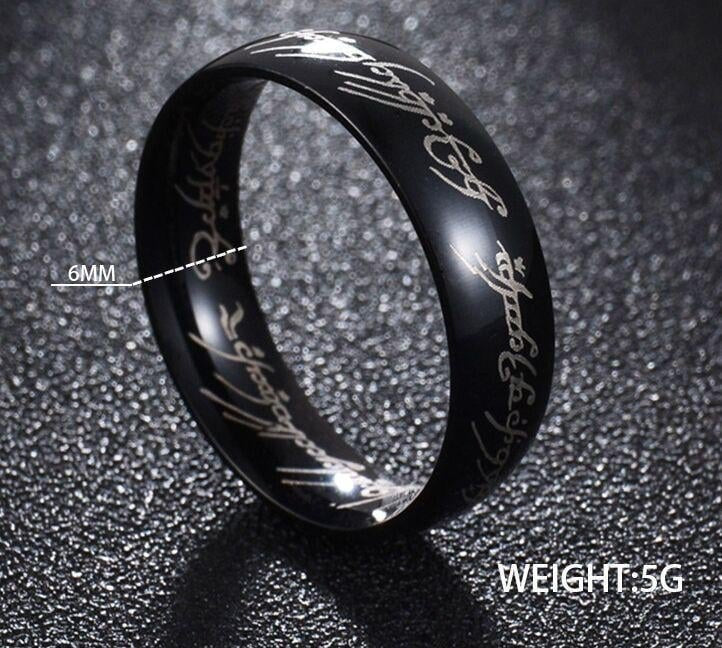 Hobbit Lord of the Rings Black Elvish Rune Engraving Ring