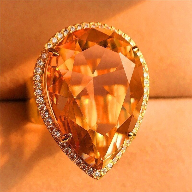 32mm Pear Cut Orange Champagne Water Drop Gold Ring