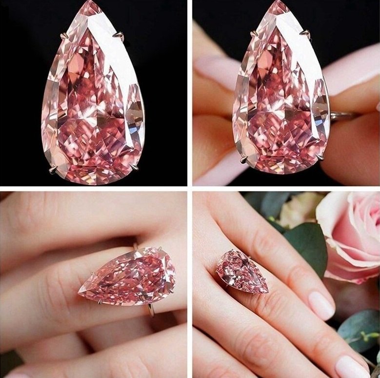 15mm Pink Pear Water Drop Rose Gold Ring