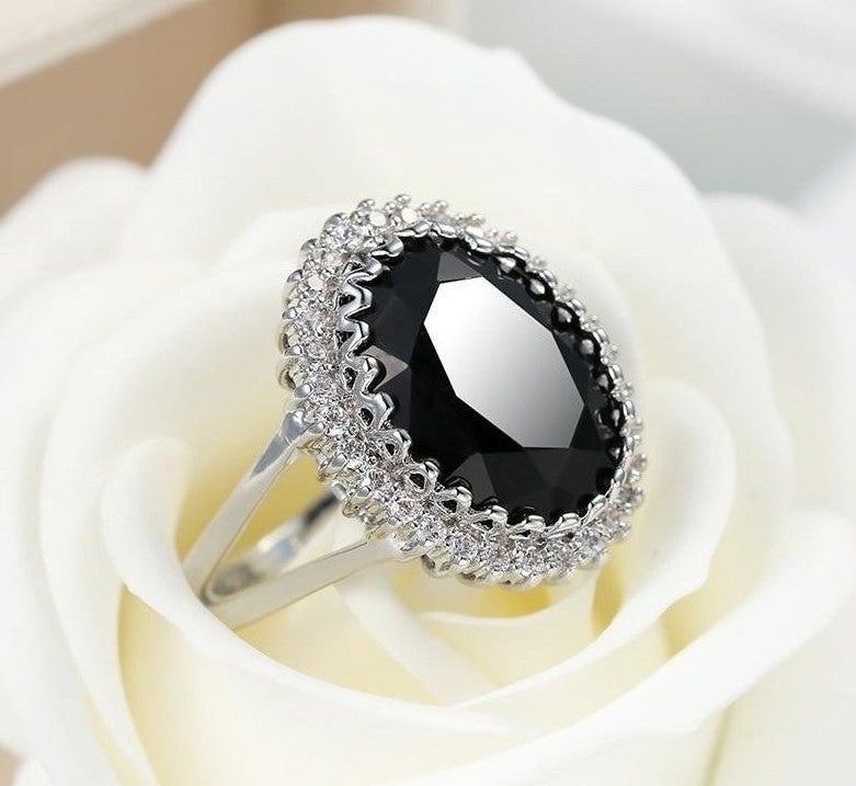 Huge 15mm Oval Black Onyx Silver Ring