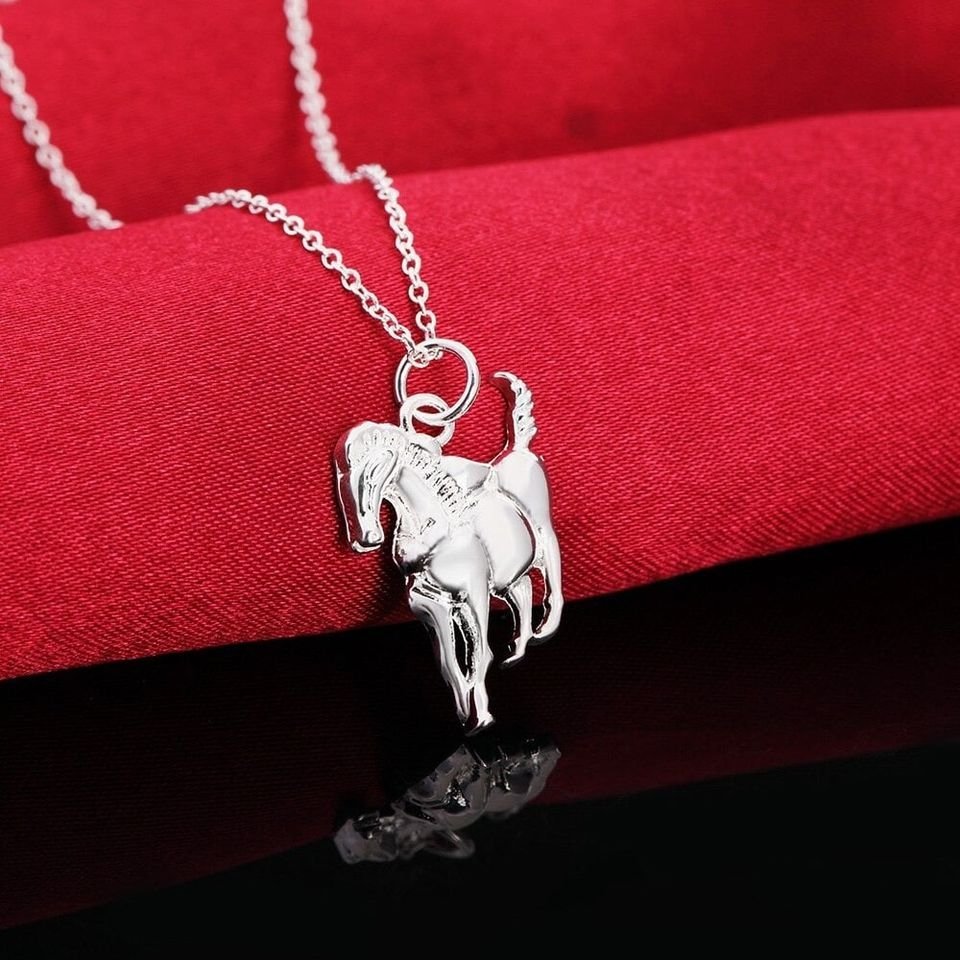 925 Sterling Silver Horse Stallion Pendant & 18" Chain