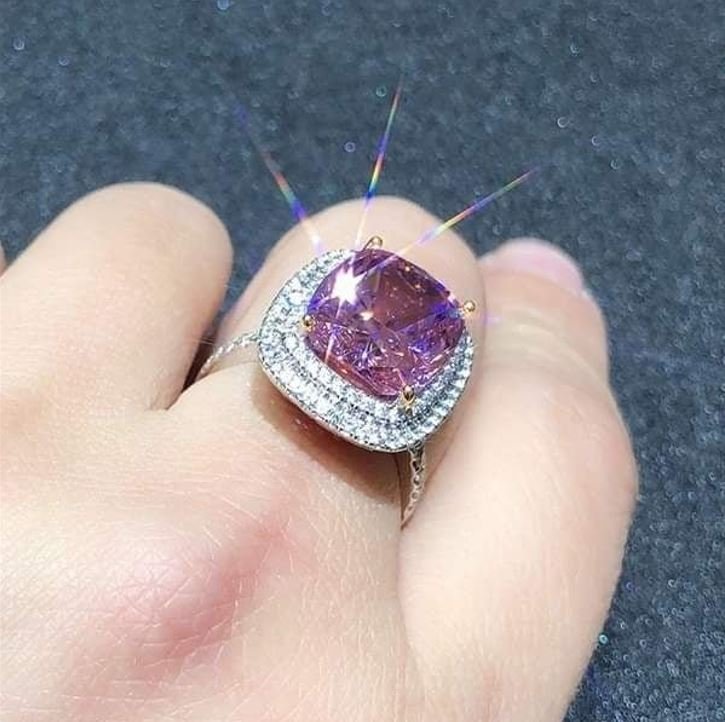 Big 2.8ct Created Pink Sapphire Silver Ring
