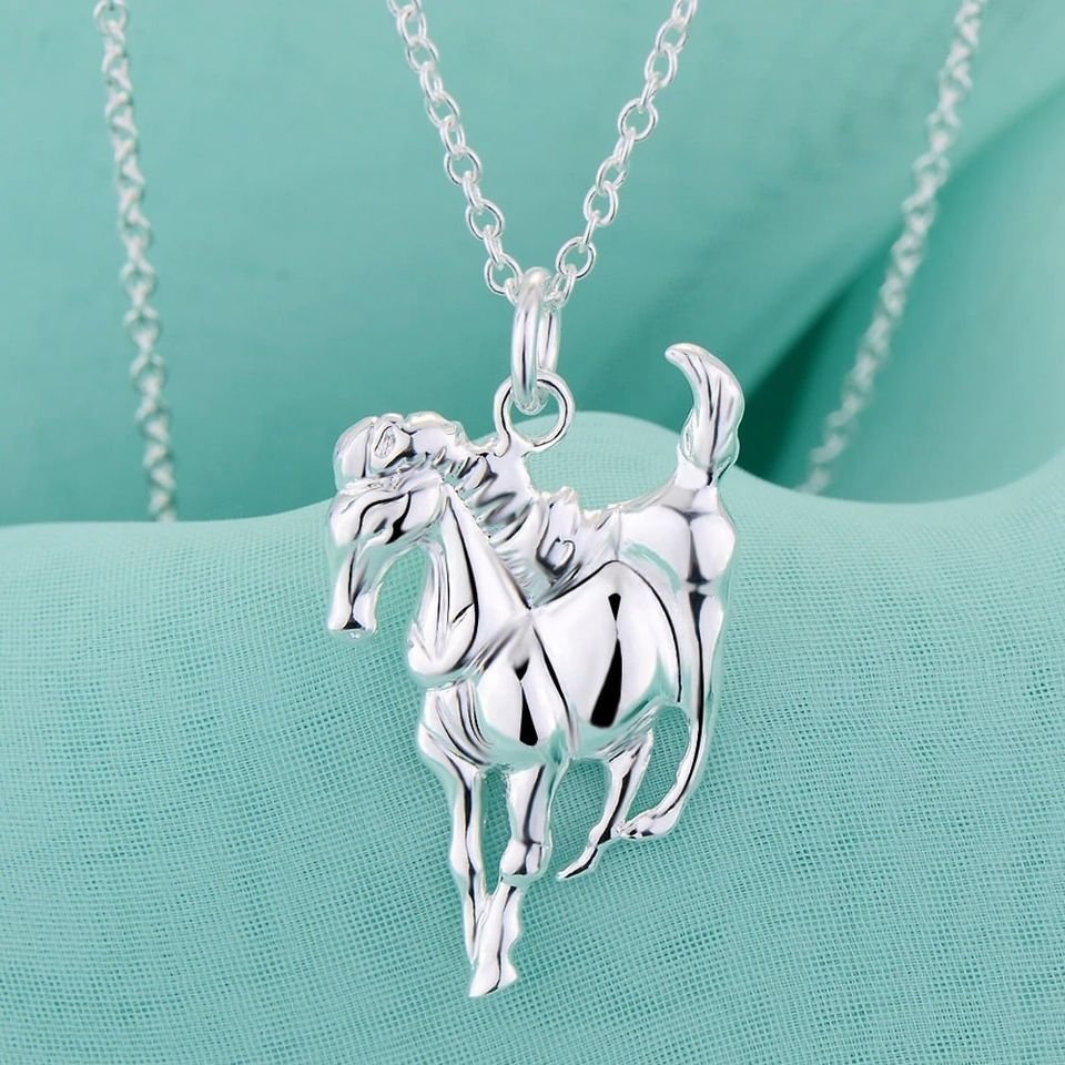 925 Sterling Silver Horse Stallion Pendant & 18" Chain