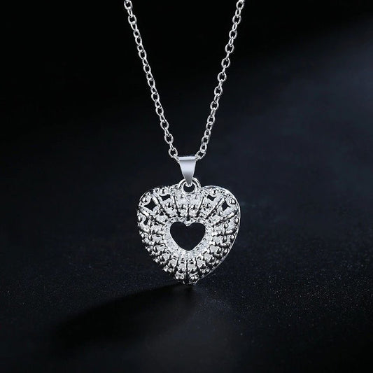 925 Sterling Silver Hollow Heart Shaped Necklace