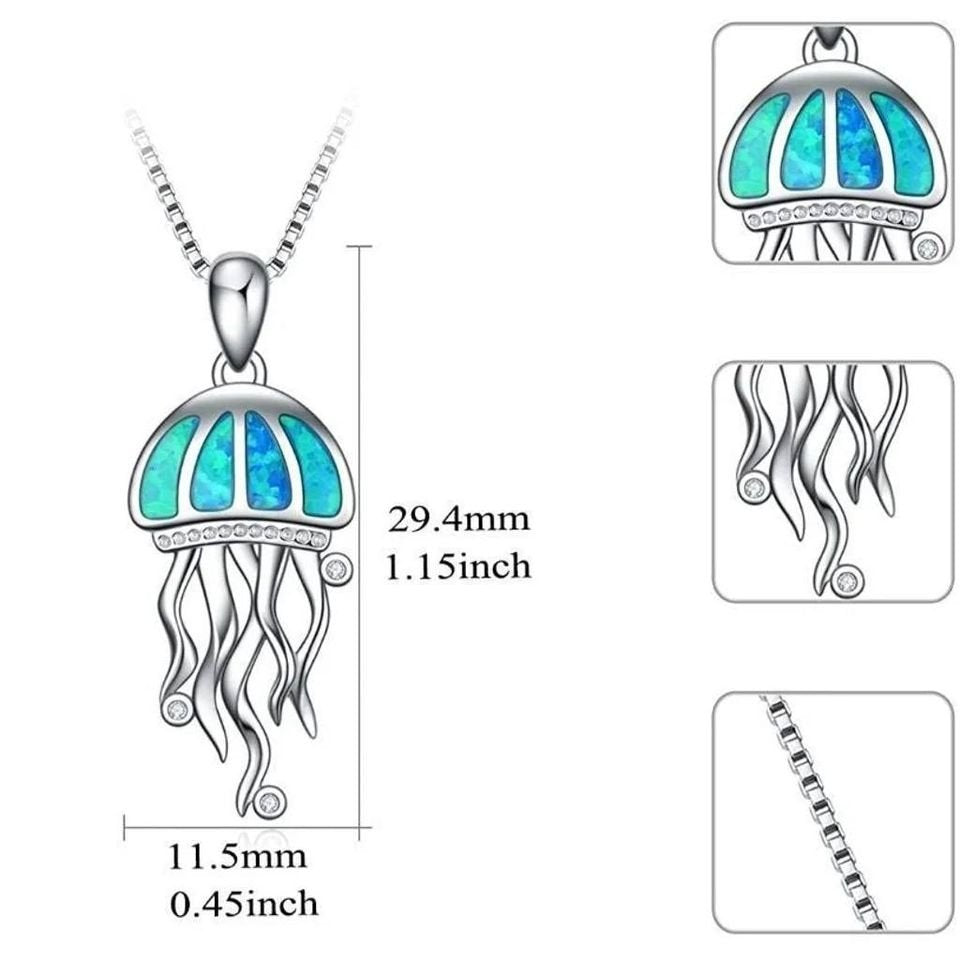 Blue Fire Opal Jellyfish Silver Necklace & 20 Chain