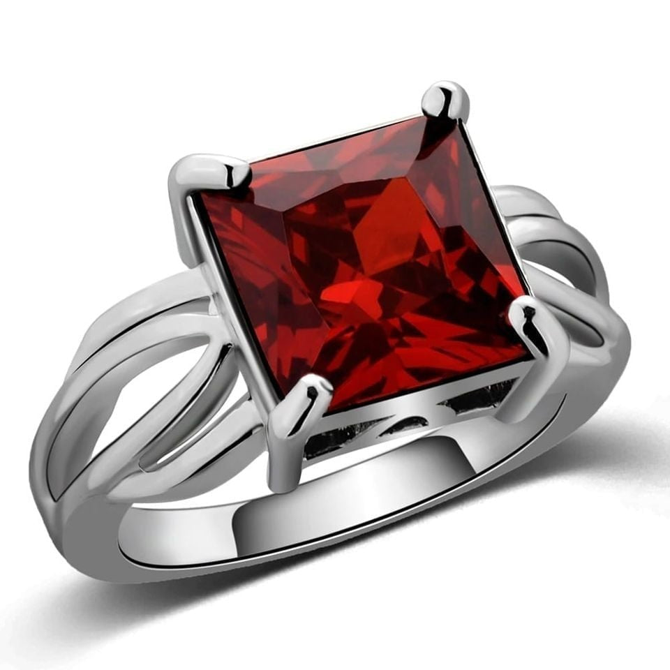Big 10mm Square Ruby Red Solitaire Silver Ring