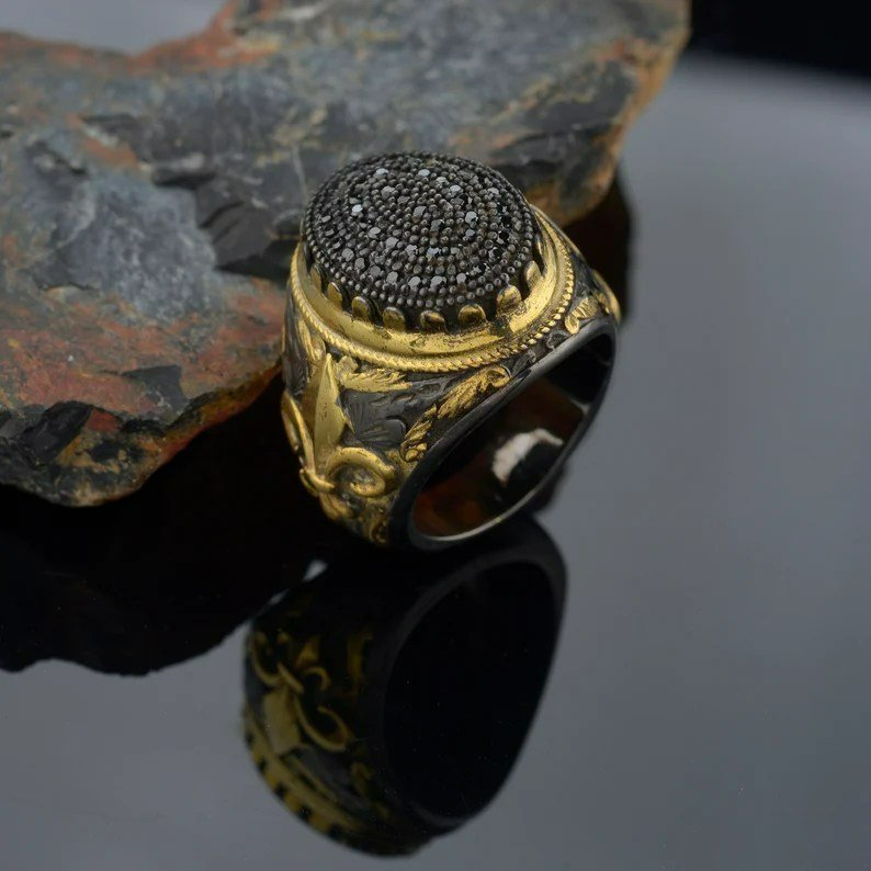 Men's Turkish Handmade Ottoman Two Tone Open Ring