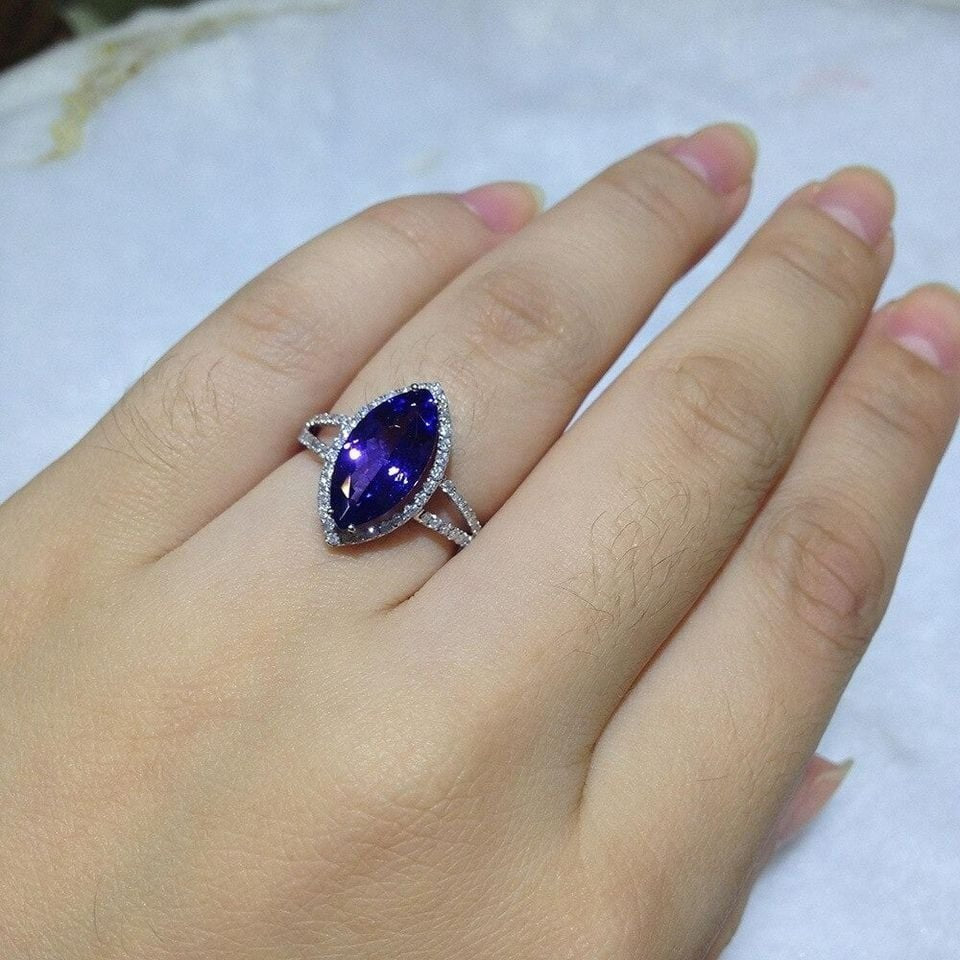 Big Baroque Micro-set Purple Marquise Silver Ring