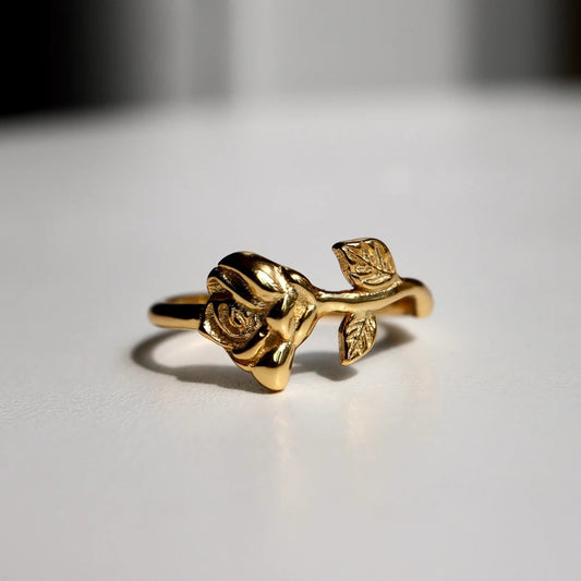 Yellow Rose Flower Open Gold Ring