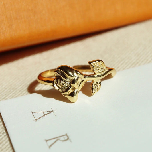 Yellow Rose Flower Open Gold Ring