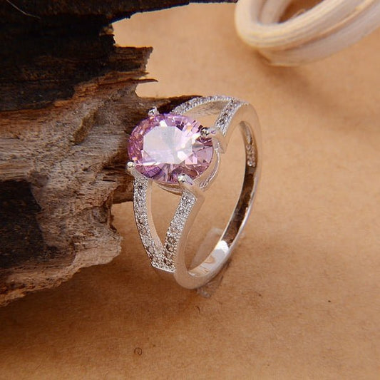 Elegant Oval Pink Sapphire Silver Ring