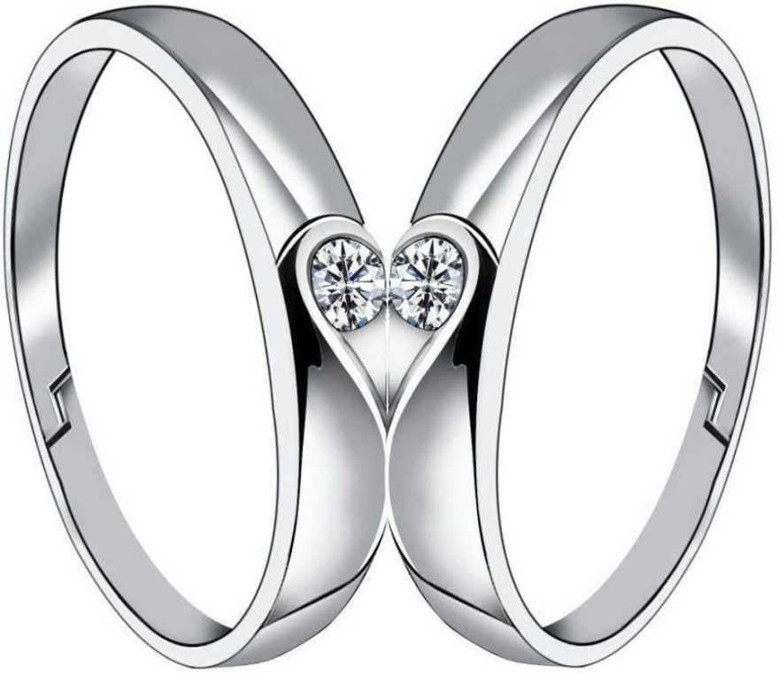 2pcs Matching Hearts Open Silver Couple Rings