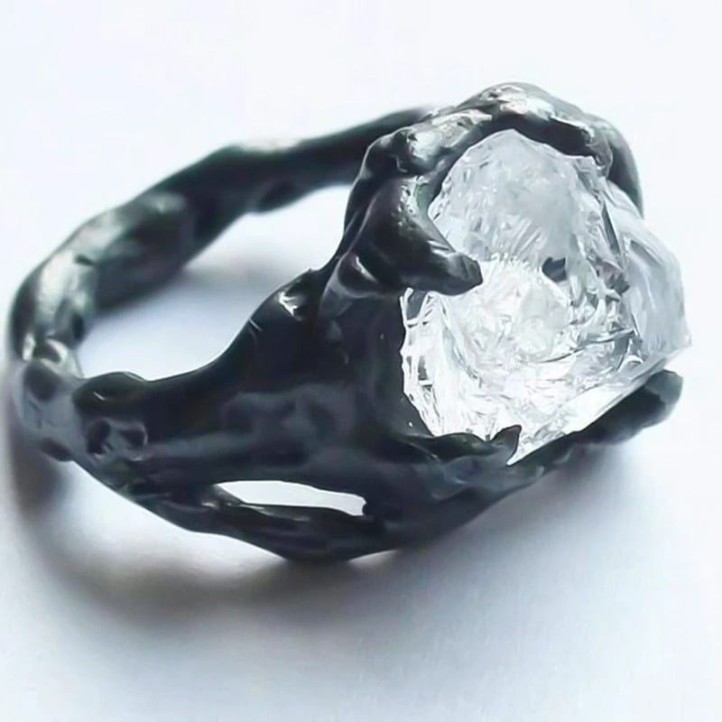 925 Sterling Silver Black Irregular White Rock Ring