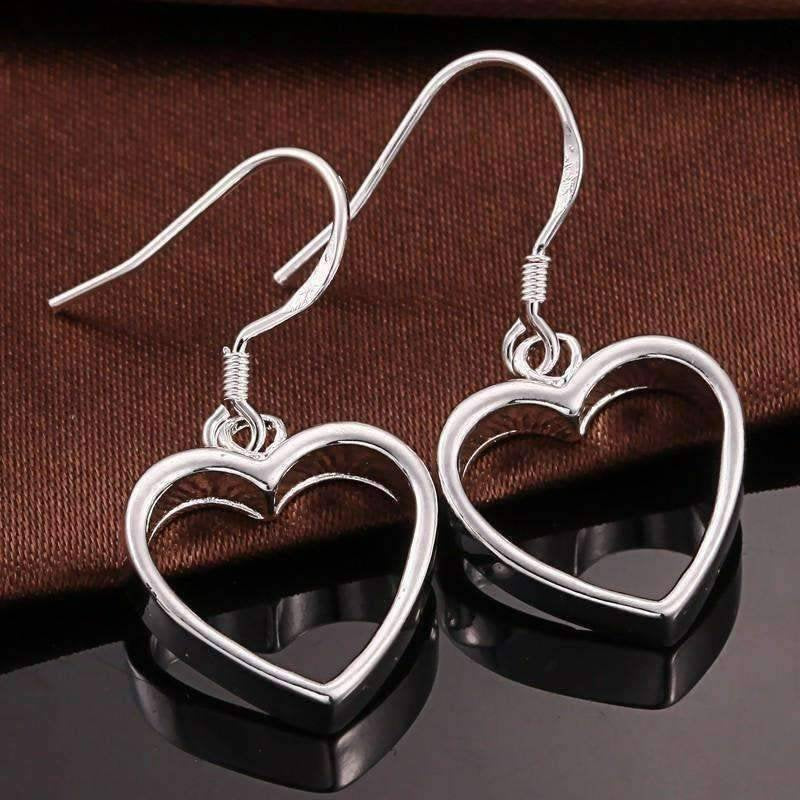 925 Sterling Silver Hollow Out Heart Earrings