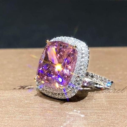 Big 2.8ct Created Pink Sapphire Silver Ring