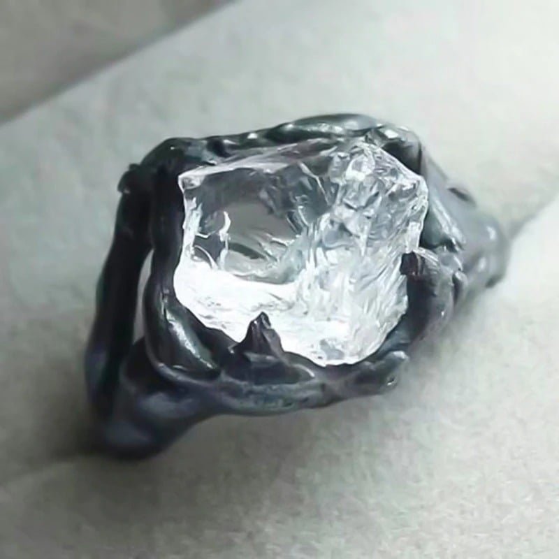 925 Sterling Silver Black Irregular White Rock Ring