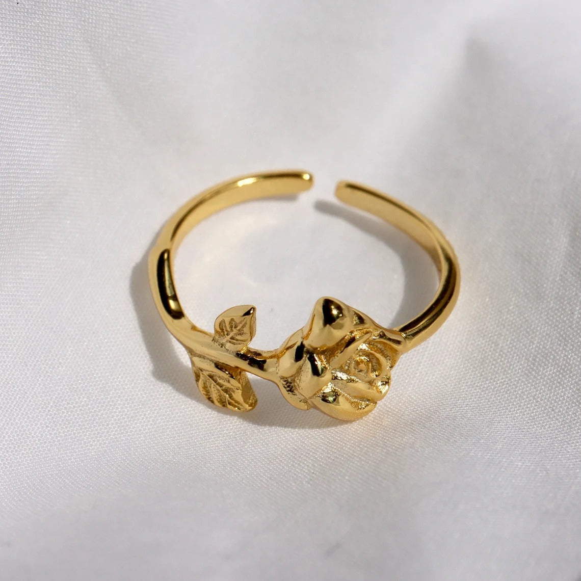 Yellow Rose Flower Open Gold Ring