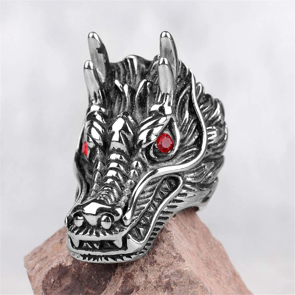 Huge 4cm Dragon Head Punk Rock Red Eye Ring