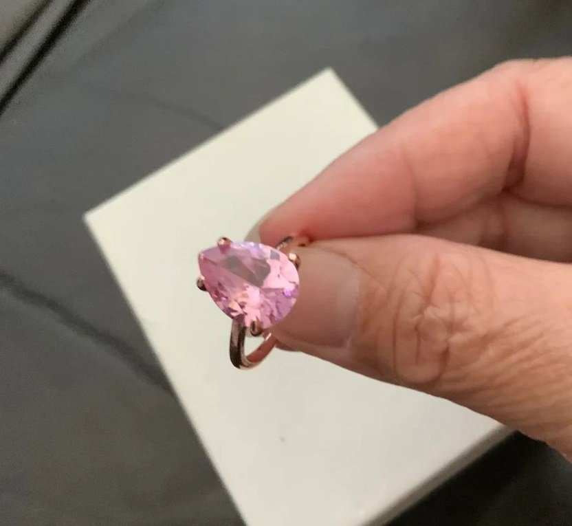 15mm Pink Pear Water Drop Rose Gold Ring