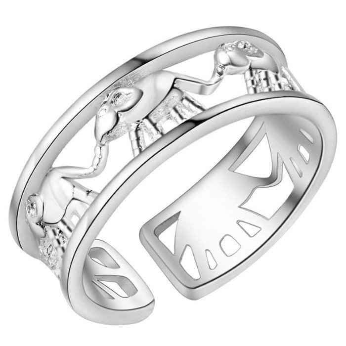 925 Sterling Silver Elephant Walk Hollow Adjustable Ring