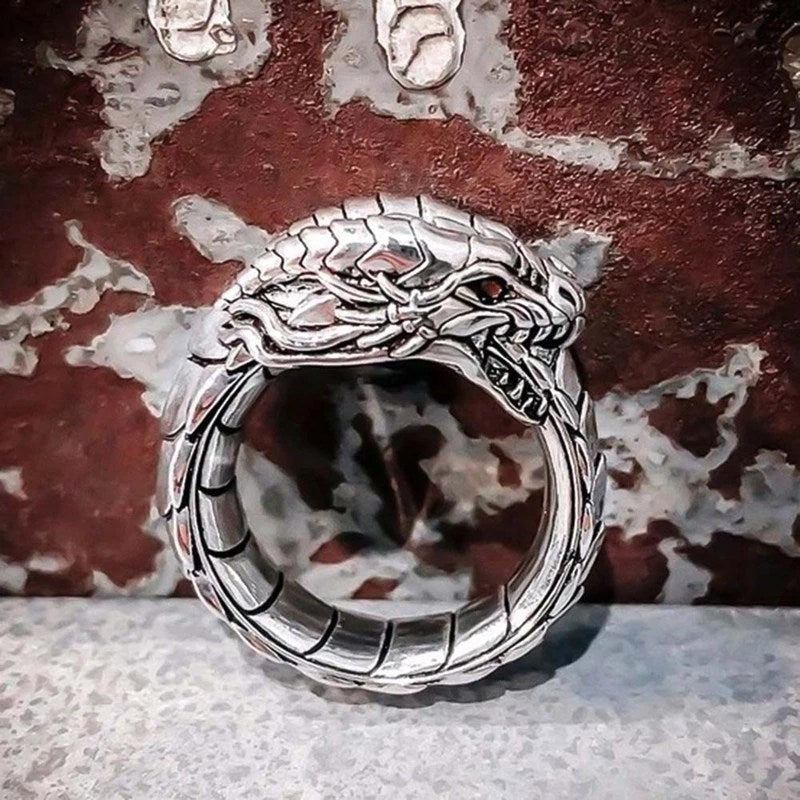 Silver Nordic Mythical Giant Dragon Nicolus Amulet Viking Ring