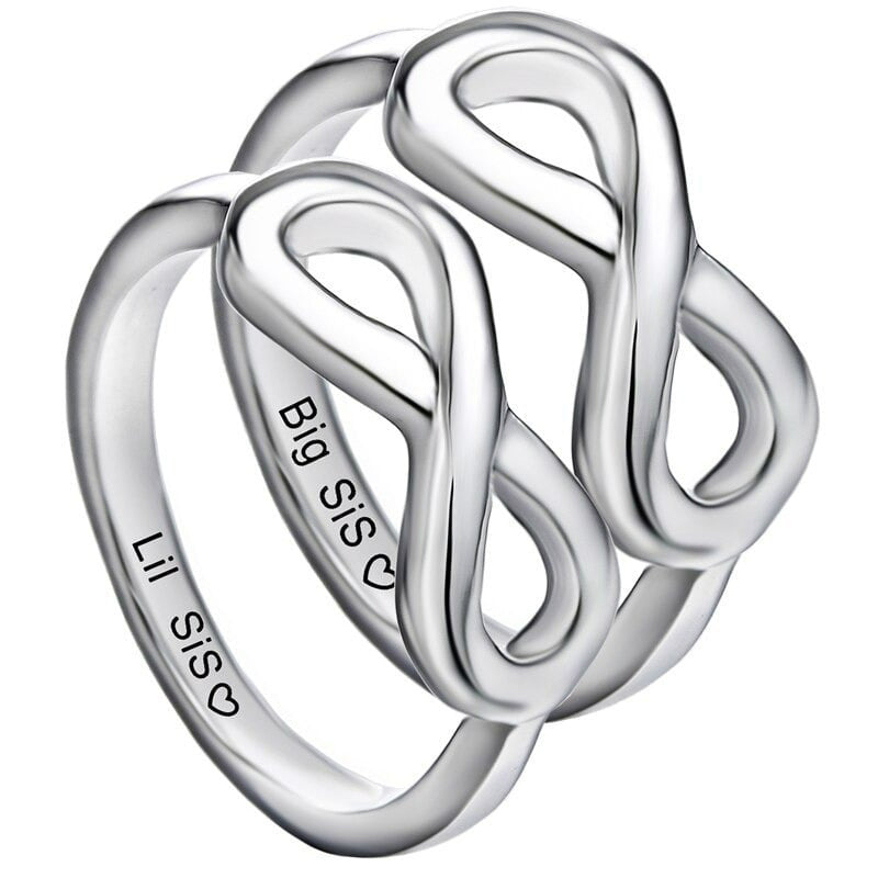 2Pcs Endless Love Infinity Sisters Big Sis Lil Sis Ring Set