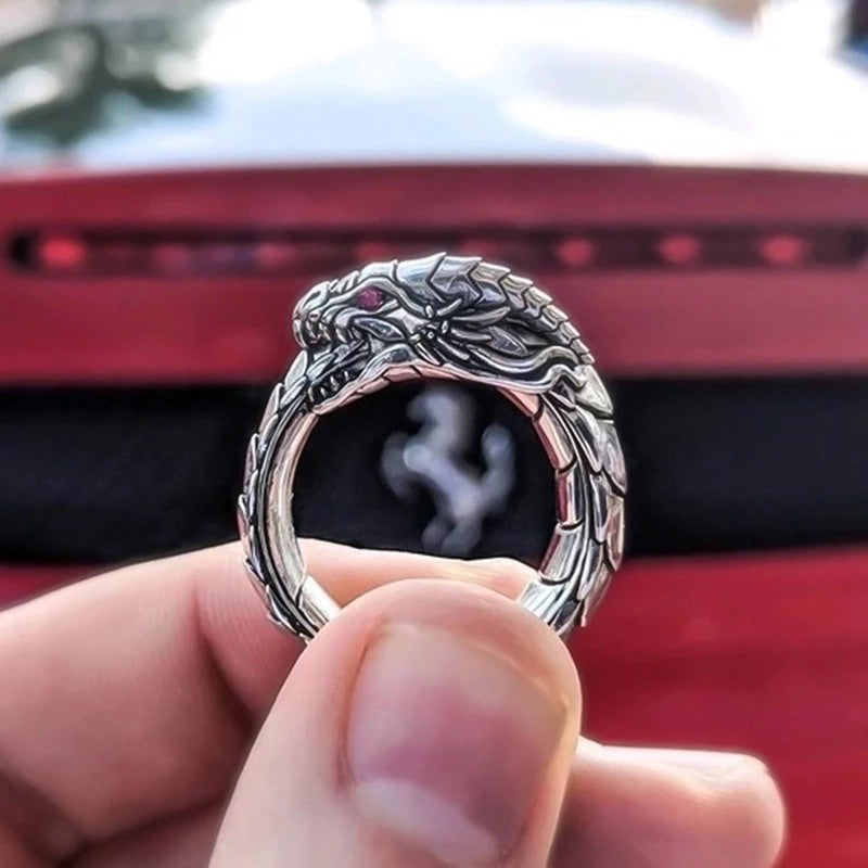 Silver Nordic Mythical Giant Dragon Nicolus Amulet Viking Ring