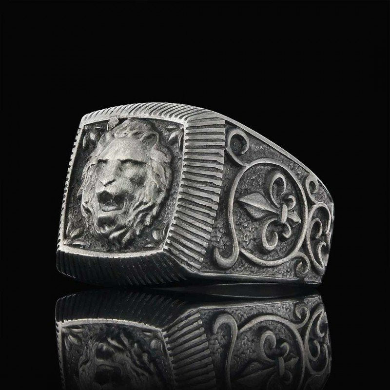 Men's Viking Roaring Lion Head Totem Amulet Silver Ring