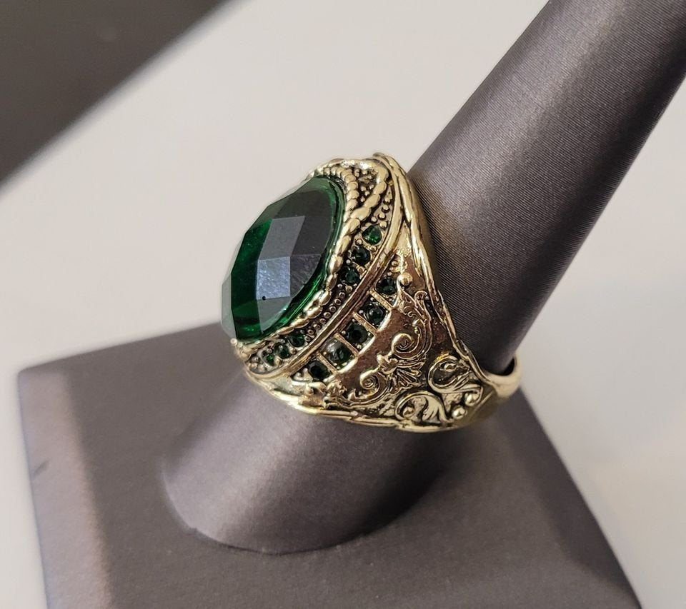 Men's Vintage Natural Green Emerald Turkish Handmade Antique Gold Ring