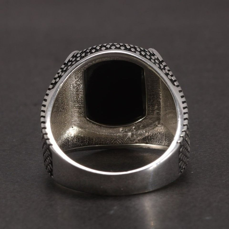 Men's 925 Sterling Silver Domineering Black Onyx Ring