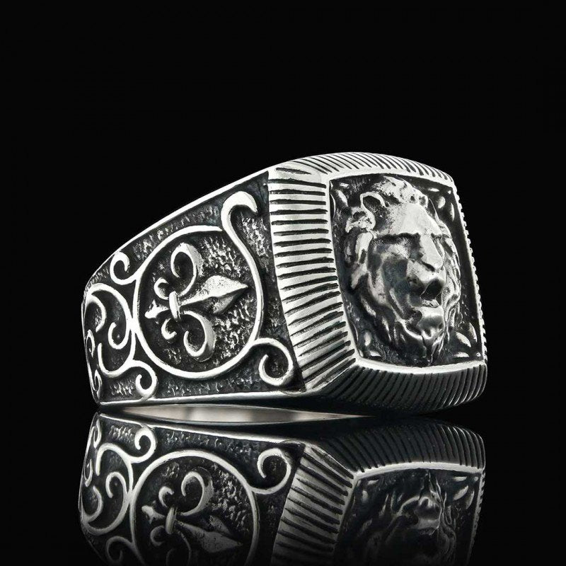 Men's Viking Roaring Lion Head Totem Amulet Silver Ring