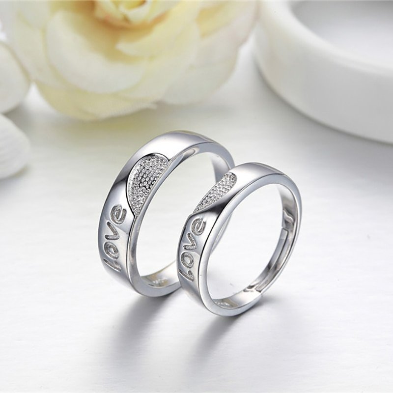 delete if double 2pcs Sterling Silver Matching Heart Love Open Couple Rings