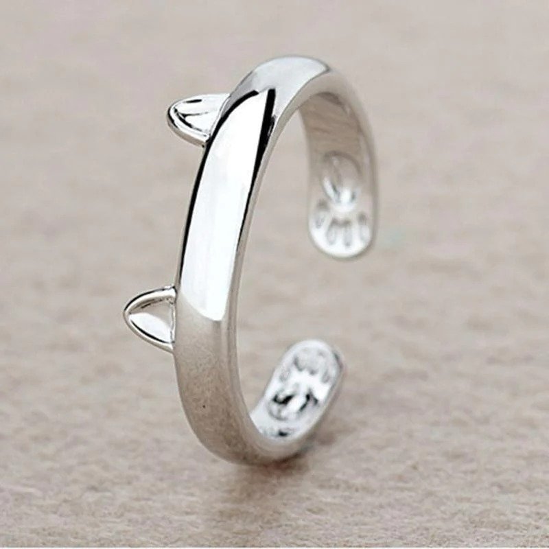 Sterling Silver Bohemian Cat Ears Paw Adjustable Ring