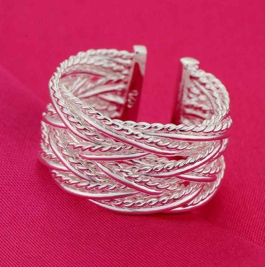 925 Sterling Silver Net Weave Mesh Open Reticulated Cocktail Ring